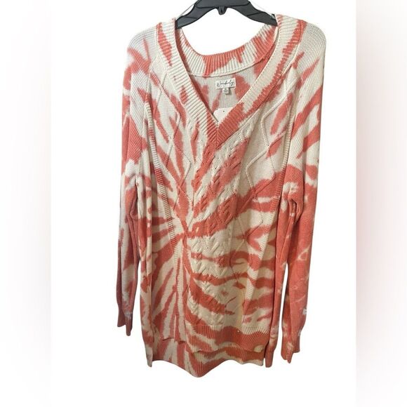 Wonderly V-Neck Sweater in Coral and Cream - Picture 1 of 4